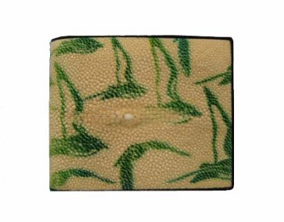 Genuine Stingray Leather Wallet in Green Bird Stripes Stingray Skin  #STW479W
