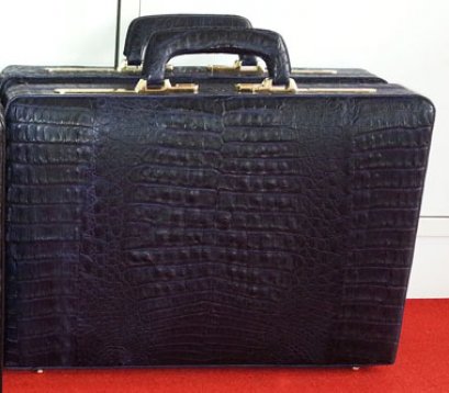 Genuine Belly Caiman Crocodile Leather Briefcase in Dark Blue Colour  #CRM430BR-BLU