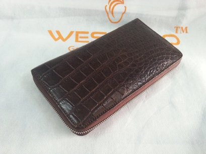 กระเป๋าสตางค์ซิปเดี่ยว หนังจระเข้แท้ สีน้ำตาล ส่วนท้อง #CRW487W-BR
