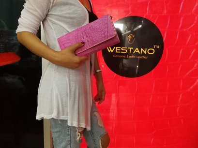 กระเป๋าหนังจระเข้แท้ สีชมพู #CRW1217W-09-PI1