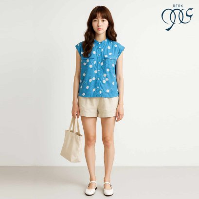 White Cherries in blue Blouse