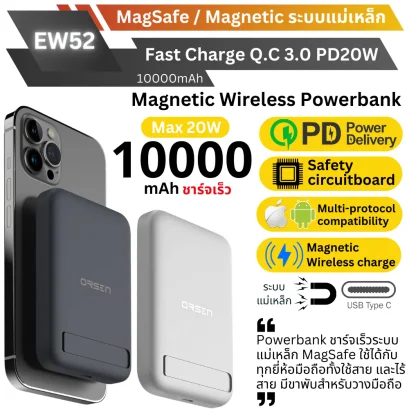 Eloop MagSafe Magnetic Powerbank EW52 (10,000 mAh) Fast charge PD 20W ราคา 990.-