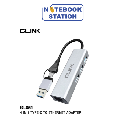 GLINK GL-051 USB3.0 + Type-C Hub+Gigabit Adapter อุปกรณ์เพิ่มช่องต่อ USB3.0+RJ-45 10/100/1000 ราคา 390.-