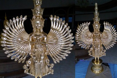 องค์เจ้าแม่กวนอิมพันมือ ปิดทองคำเปลวแท้ ปั้นตามแบบที่ลูกค้าต้องการ