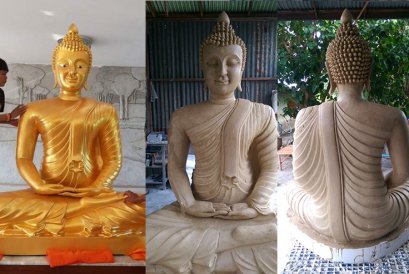 พระประธานปางสมาธิ หน้าตัก 60 นิ้ว ปั้นตามแบบลูกค้าต้องการ สีพ่นทอง ลูกค้าถวายวัด ในอ.ปากช่อง จ.นครราชสีมา