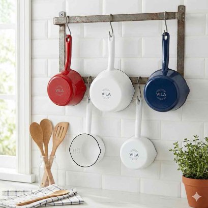 หม้อด้ามเคลือบ Enamel (อีนาเมล) หม้ออุ่นนม สไตล์วินเทจ แบรนด์ VILA ใช้กับเตาแม่เหล็กไฟฟ้าได้