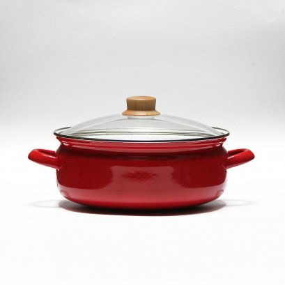 27cm Double-Handle Enamel Pot w./ Glass Lid