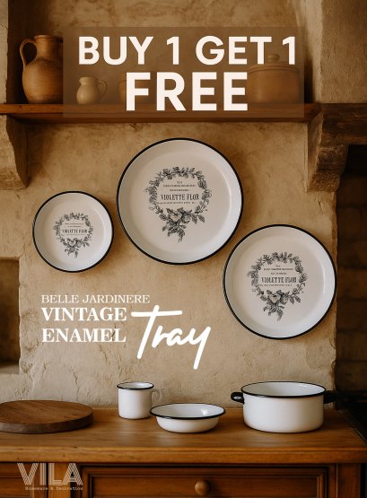 Buy 1 Get 1 Free (ซื้อ 1 แถม 1) ถาดอีนาเมล Baking and Serving Tray Enamel Round Tray, French Series