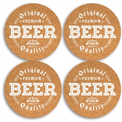 แผ่นรองแก้วไม้คอร์ก เซต 4 ชิ้น S/4 &quot;BEER&quot; Round Cork Coaster