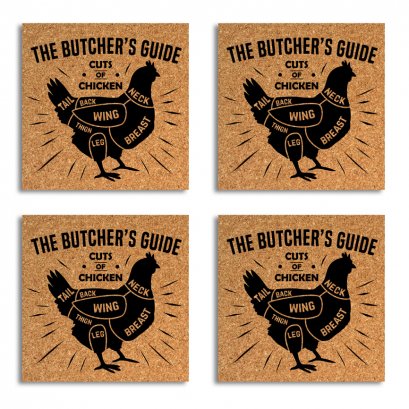 แผ่นรองแก้วไม้คอร์ก เซต 4 ชิ้น S/4 &quot;The Butcher&quot; Square Cork Coaster