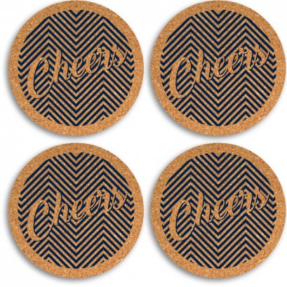 แผ่นรองแก้วไม้คอร์ก เซต 4 ชิ้น S/4 &quot;Cheers&quot; Round Cork Coaster
