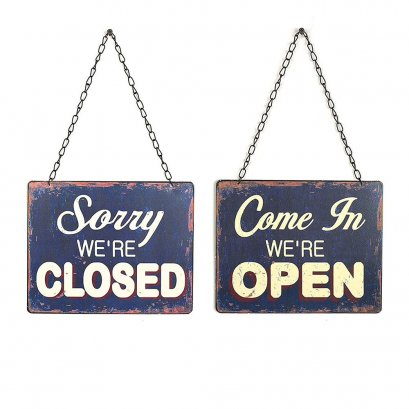 Blue Tin Open &amp; Closed Sign