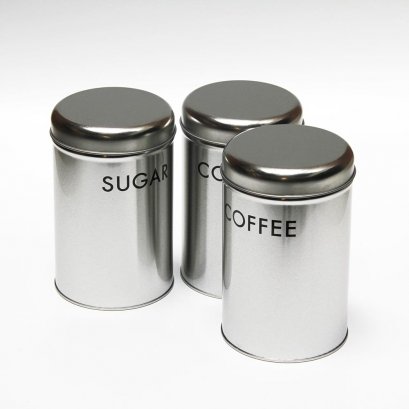 Set of 3 Chrome Tin Canister