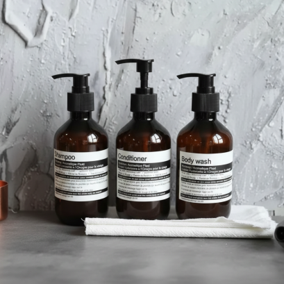 ขวด PET สีชา 300ml พร้อมหัวปั๊ม