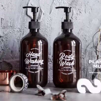 ขวดแก้วสีชา 500ml พร้อมหัวปั๊ม