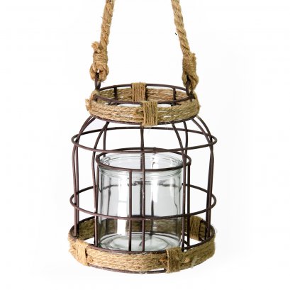 Wired Metal Lantern w/ Hemp Rope Size S