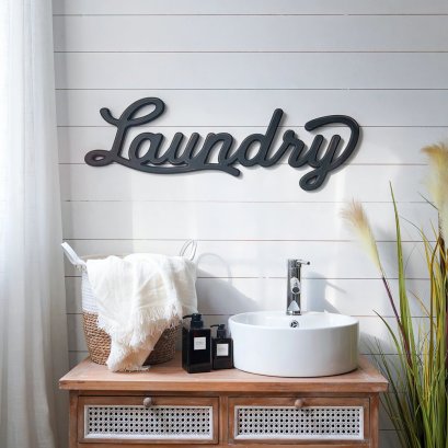 Laundry Wood Cutout Script Sign