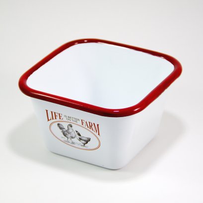 Enamel Square Bowl, Vintage Farm Series