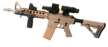 ปืนเจลรุ่นM4A1สีทรายพร้อมดอทไฟฉายเลเซอร์กริ๊บมือแบตสายชาร์จ
