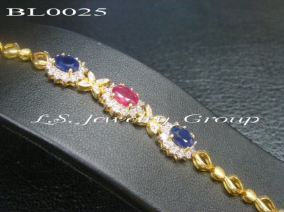 สร้อยข้อมือไพลินซีลอนเจียระไน  และทับทิมเจียระไนหนัก
