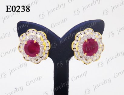 ต่างหูทับทิมพม่าธรรมชาติเจียระไน