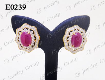 ต่างหูทับทิมพม่าธรรมชาติหลังเบี้ย