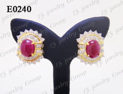 ต่างหูทับทิมพม่าธรรมชาติหลังเบี้ย