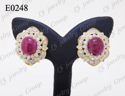 ต่างหูทับทิมพม่าธรรมชาติหลังเบี้ย