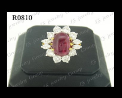 แหวนทับทิมพม่าธรรมชาติหลังเบี้ย (Natural Burma Ruby Ring) ล้อมเพชร Heart&Arrow - Russian Cut