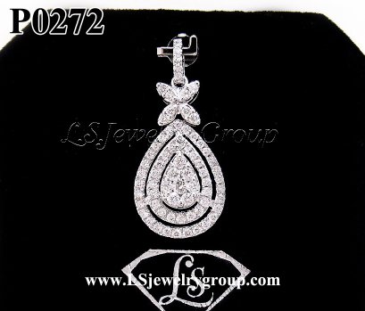 จี้เพชรกระจุกรูปหยดน้ำ ล้อมเพชร2ชั้น  เพชรHeart &amp; Arrow – Russian Cut