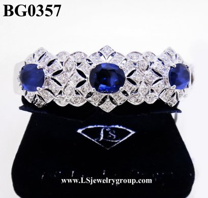 กำไลไพลินศรีลังกาแท้เจียระไน 7.16 Ct. มีใบ Cer  (Certified Natural Blue Sapphire) เพชรแท้ธรรมชาติ H&amp;A -รัชเชี่ยนคัท น้ำ 100-99% เพชร 2.25 Ct. 48 เม็ด ทองคำเปอร์เซ็นต์สูงสุด หนัก 31.700 g.