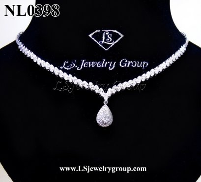 สร้อยคอเพชร ห้อยเพชรกระจุกทรงหยดน้ำ เพชร Heart &amp; Arrow – Russian Cut