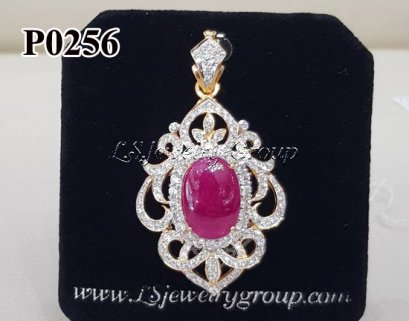 จี้ทับทิมพม่าหลังเบี้ย ล้อมเพชรดอกไม้