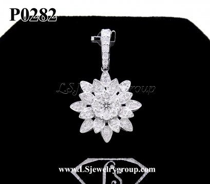 จี้เพชรแท้ธรรมชาติ (Natural Diamonds)  น้ำงามที่สุด (Perfect Heart&amp;Arrow Ideal Cut) 1.10 Ct.  เพชรแท้ธรรมชาติ H&amp;A-รัชเชี่ยนคัท 48 เม็ด (น้ำ100-99%) White Gold เปอร์เซ็นต์สูงสุด หนัก 3.700 g.