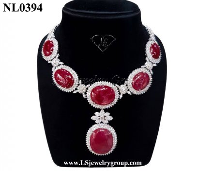 สร้อยคอทับทิมพม่าหลังเบี้ย (Certified Natural Unheated Star Burma Ruby ) 214.44 ct.