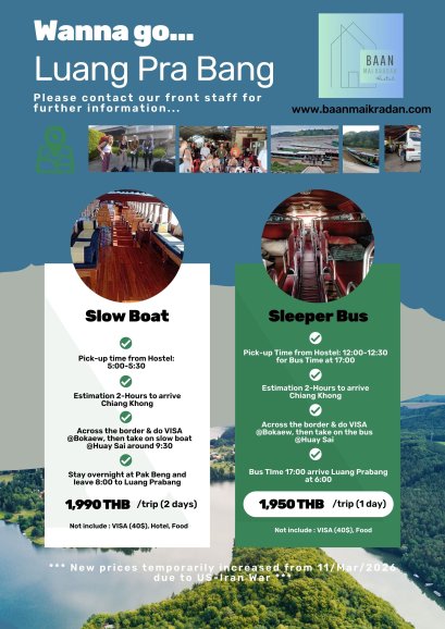 Wanna go to Luang Pra Bang by SLOW BOAT / SLEEPER BUS