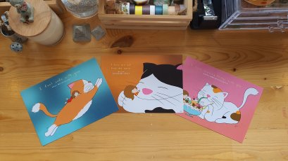 Postcard Set 3 แมว 3 สี ภาษาอังกฤษ-ญี่ปุ่น / องอาจ ชัยชาญชีพ / PTK Studio