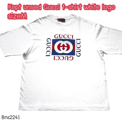 Gucci T-SHIRT WHITE SIZEM LOGO น้ำเงินแดง