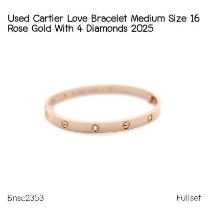 Cartier MEDIUM LOVE BRACELET SIZE 16 ROSE GOLD WITH 4 DIAMONDS 2025