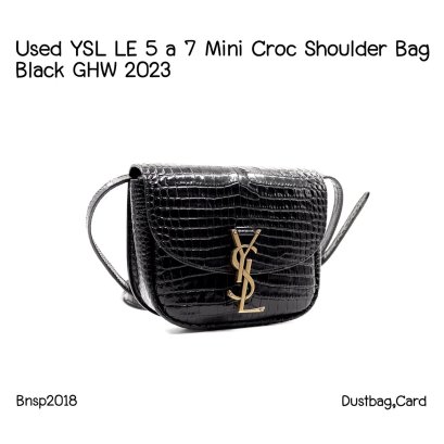 YSL LE 5 A 7 MINI CROC SHOULDER BAG BLACK GHW 2023