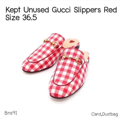Gucci MULES SIZE 36.5 ลายตารางแดง