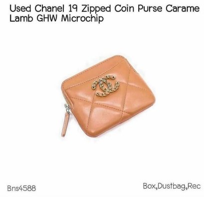 Chanel 19 ZIPPED COIN PURSE CARAMAL LAMB GHW MICROCHIP