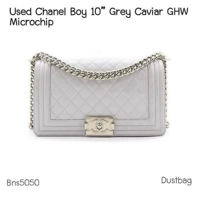 Chanel BOY 10" GREY CAVIAR GHW MICROCHIP