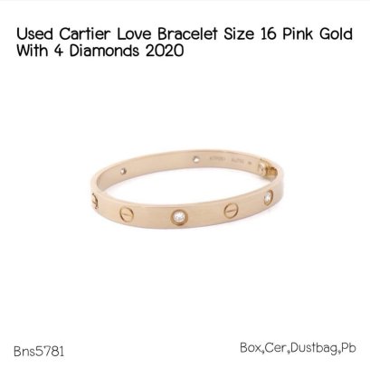 Cartier LOVE BRACELET SIZE 16 PINK GOLD WITH4 DIAMON2020