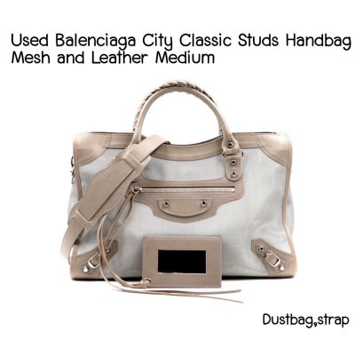 Balenciaga CITY CLASSIC STUDS HANDBAG MESH AND LEATHER MEDIUM