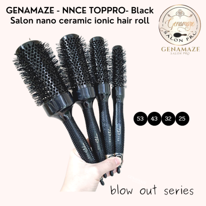 Genamaze -Toppro  Ceramic ionic Round Brush -Black SET4