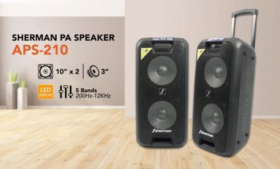 ลำโพงล้อลาก Sherman รุ่น APS210 (ดอกคู่)