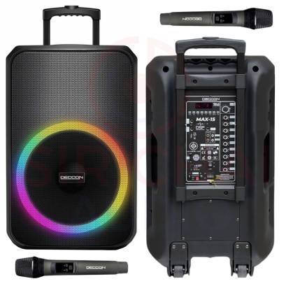 ลำโพงล้อลาก15นิ้ว DECCON รุ่น MAX15 ไมค์ลอยคู่ Bluetooth ไฟRGB