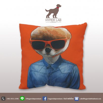 หมอนสกรีนสองด้าน รูปหมาปอมปอม สีสวยคมชัด