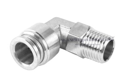 ข้อต่อลมแบบงอ 90° สแตนเลส 304 (เกลียวนอก x เสียบสาย) ขนาด 1/4" x 10 mm